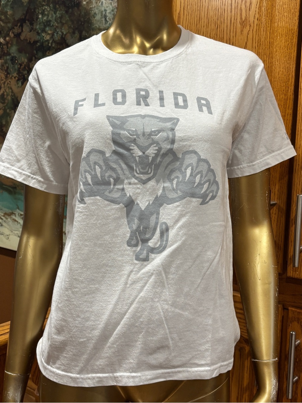 Stitches White Tee with Gray Logo Print Youth
